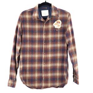 Flannel Mushroom Shirt Womens S Brown Gorpcore Goblincore Casual Whimsical Boho